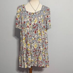 easel Light Blue Floral Button-Front Mini Dress